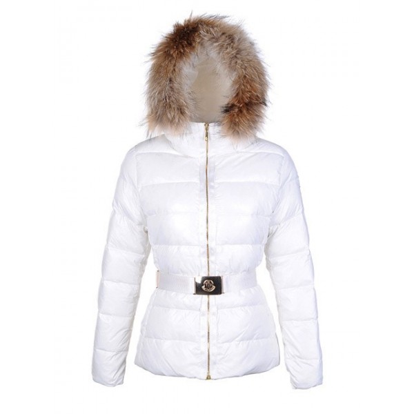 Moncler bianco corto Fur Cap e cinturino delle Donna di modo cappotti outlet